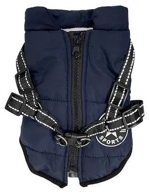 Produktbild von Hundejacke, Winter-Hundejacke, wasserdicht und winddicht, 2-in-1-Set, kleine und mittelgroße Hunde-Winterweste, Blau, M