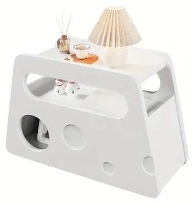 Image de Table de chevet - Table d'appoint - Table de salon - Meuble d'appoint - Table mobile - Blanc - Avec roulettes