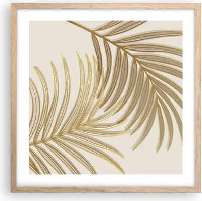 Produktbild von Gerahmtes Poster - Rahmen in heller Eiche - Golden Blätter Palmen - 50x50 cm - Wand Bild - Wanddeko - Wandbilder - Kunstposter - Wandposter - Bilderrahmen - Bilder - Kunstdruck - P2NAC50x50-4738