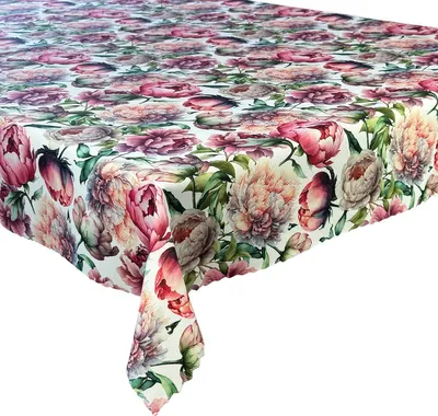 Produktbild von Tischdecke Fleckenabweisende Druck  Blumen Pfingstrosen Rosa R: 110x180 cm