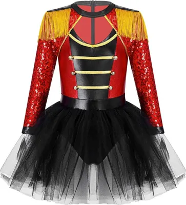 Produktbild von Mädchen Glitzer Zirkus Kostüm Gr. 146-152 Cm Pailletten Ballettkleid Langarmig Prinzessin Kleid mit Minirock Zirkusdirektor Cosplay