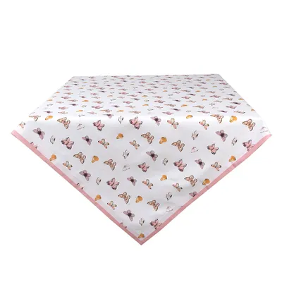 Produktbild von Clayre & Eef Tischdecke 100x100 cm Beige Rosa Baumwolle Schmetterlinge