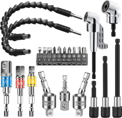 Produktbild von INF 23-teiliges Universal-Biegeschraubendreher-Set - Winkeladapter & Bitverlängerung