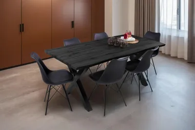 Produktbild von Esstisch Baumkante Holz-Optik Grau 180 x 90 X-Gestell schwarz JOSY