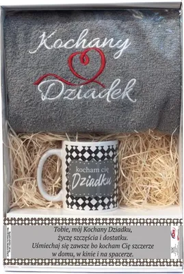 Immagine prodotto di Set regalo con asciugamano grigio "Caro nonno" e tazza "Caro nonno" in confezione decorativa