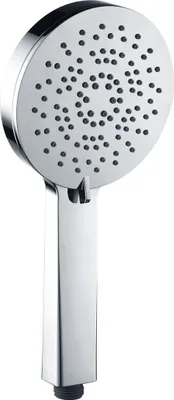 A silver and black hand shower head with multiple spray nozzles, shown against a white background.