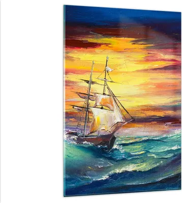 Produktbild von Bilder auf glas - Einteilig - Meer Welle Boot - 80x120cm - Glasbilder - Wandbilder - Bilder - zum Aufhängen bereit - Wanddekoration aus Glas - Glas Bilder - Wandbild auf Glas - GPA80x120-3460