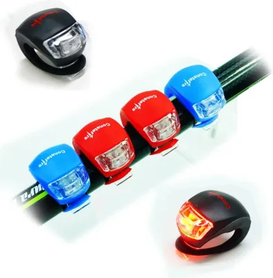 Imagen del producto de 4 unidades de luces para bicicleta, faro delantero y trasero, impermeables, con 3 modos de funcionamiento, no recargables, baterías incluidas.