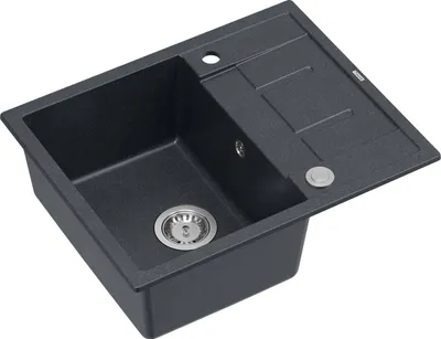 Produktbild von QUADRON Spülbecken 1-Becken Spüle | Größe: 62 x 50 x 22 cm | MORGAN 116 | Küchenspüle Granitspüle aus GraniteQ mit Siphon | Schwarz & Stahl
