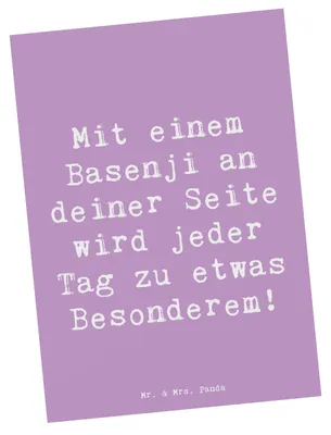 Produktbild von Mr. & Mrs. Panda Postkarte Spruch Basenji Freude - Lavendeltraum - Geschenk, Lebensfreude, Zuneigung, Hunderassen, Postkarten, loyaler Begleiter, barkless dog, Fotokarte