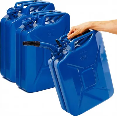 Produktbild von BW® Kraftstoffkanister Metall Benzinkanister 3x 20 Liter mit Ausgießer - Blau RAL 5005 - UN-Zulassung - Hergestellt in Europa