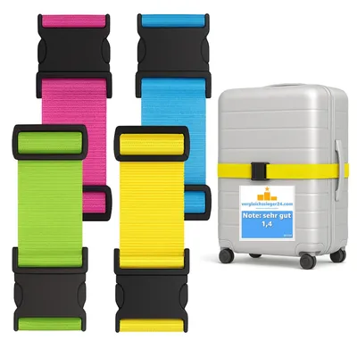Produktbild von 4er Kofferband Set bunt - Koffergurte für Koffer & Gepäck zum Reisen, (Set, 4-tlg., 4x Kofferband), 4 bunte Farben