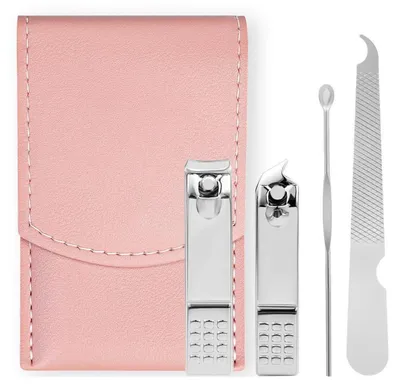 Zdjęcie produktu dla Zestaw do manicure i pedicure, 4 elementy, stal nierdzewna, polerowany, kolor różowy, z etui