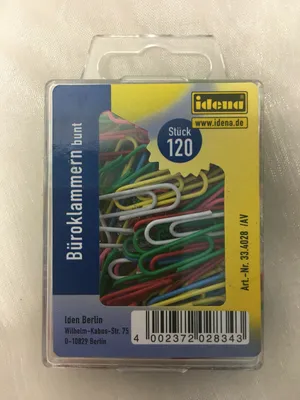 Produktbild von Idena Büroklammern aus Metall kunststoffummantelt mehrfarbig 120 Stück Hängebox