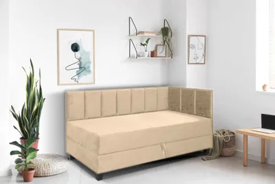 Produktbild von Jugendbett Einzelbett Eryk Boxspringbett mit Matratze Kinderbett Bettkasten 100 x 200 cm Rechts Paris 121 - beige