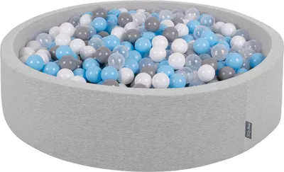 Obrázok produktu pre KiddyMoon Guličkový bazén 120X30cm/1000 loptičiek Okrúhly veľký guličkový bazén s farebnými loptičkami pre deti, svetlosivý: sivý/biely/priehľadný/babsky modrý