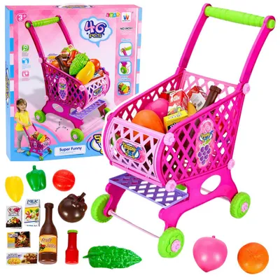 Image de Chariot de courses pour enfants, rose, 46 pièces, 52 cm