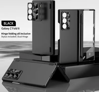 Image de Etui pour Samsung Galaxy Z Fold 6 protection magnétique avec porte stylo, étui de protection contre les rayures avec film sur la lentille et l'écran noir
