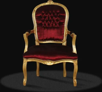 Produktbild von Barockstuhl Barock Stuhl Salon Salonstuhl Armlehne Bordeaux Rot Gold Stoff Esszimmer Wohnzimmer Schminkstuhl Royal Premium Luxus Modern Klassisch