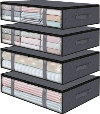 Produktbild von Aufbewahrungstasche - 4 Stück - faltbare Aufbewahrungsboxe mit Deckel - 40 l – 60 x 45 x 15 cm - mit Reißverschluss Griffe - für Kleidung