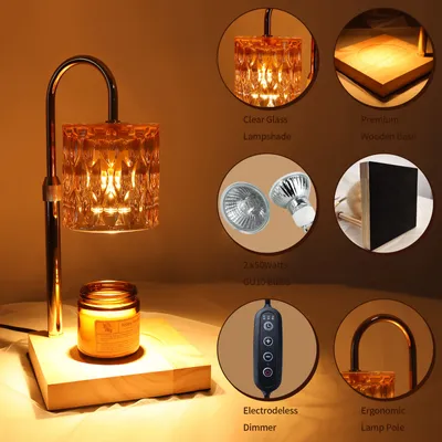 Obrázek produktu pro Aromaterapeutická lampa, noční lampička, lampička s ohřívačem svíček a 2 žárovkami, stolní lampa, časovač, 4 úrovně jasu – aromaterapeutická stolní lampa do ložnice