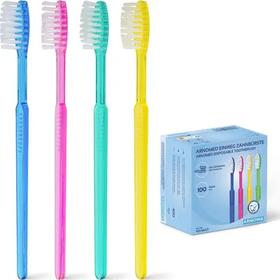 Produktbild von ARNOMED Einweg Zahnbürsten mit Zahnpasta, Dentalprodukte | Box (100 Stück)