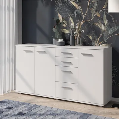 Produktbild von Kommode FAUSKE - 4 Schubladen - 3 Türen - Weiß - Breite 138 cm, Höhe 74 cm, Tiefe 34 cm