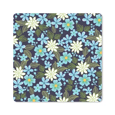 Produktbild von MuchoWow® Mauspad Mousepad Blumen - Blätter - Blau 20x20 cm - Mousepads - Maus Mat - Pad - Mausunterlage - Desk Mat - Bureauartikeln