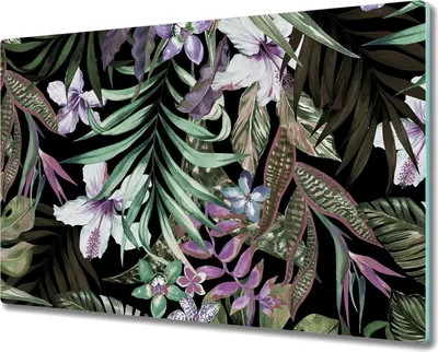 Produktbild von Glas Schneidebrett Herdabdeckplatten Schneideplatten - 80x52 cm - Exotische Blumen