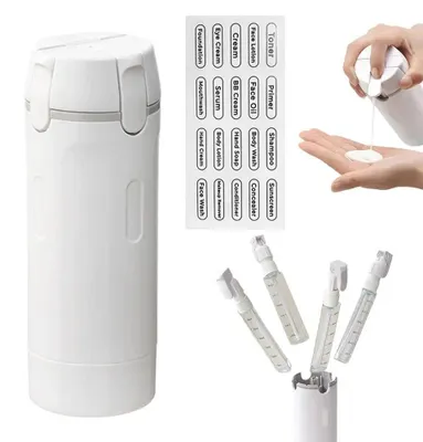 Obrázek produktu pro Cestovní dávkovač, design 4 v 1, s ochranou proti úniku, bílá barva