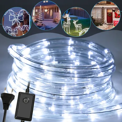 Image de Tuyau lumineux LED Fiqops 50m blanc froid pour l'extérieur intérieur Tuyau lumineux Chaîne lumineuse Bande lumineuse Lumière de fête Eclairage de décoration Eclairage de Noël