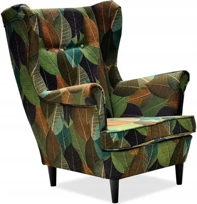 Produktbild von Family Meble Ohrensessel Print Relaxsessel Skandinavisch Bequemer Sessel Loungesessel Fernsehsessel Für Wohnzimmer Schlafzimmer Büro (LEAF 2)