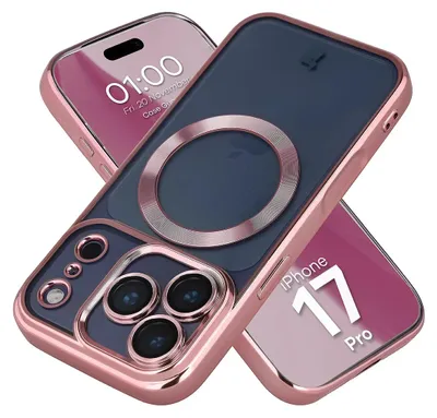 Produktbild von Handyhülle mit Kameraschutz und Magnetring für iPhone 17 Pro, Bizon Case GuardO, Transparent-Rosa