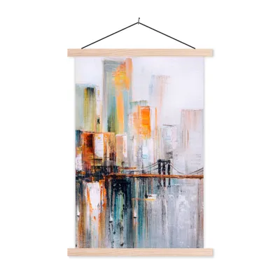 Produktbild von MuchoWow® Textilposter Ölgemälde - Skyline - Abstrakt 60x90 cm mit holzfarbenen Rahmen - Textil