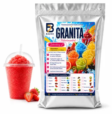 Produktbild von Bazko Slush Sirup 1kg Erdbeere Pulver Konzentrat für Eis Slush Maschine