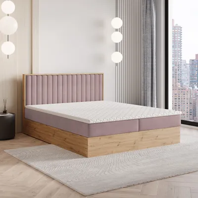 Produktbild von Masseno Boxspringbett VARELI 140x200 cm Komplett-Set mit Bonell Matratze und Topper, Polsterbett mit Bettkästen -Rosa, SORO 61
