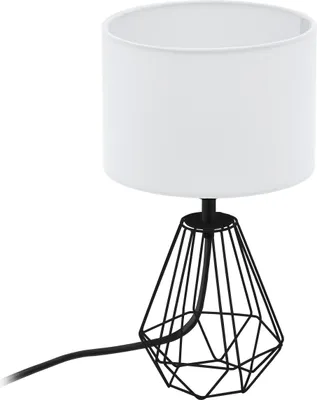 Produktbild von EGLO Tischlampe Carlton 2, 1 flammige Vintage Tischleuchte, Nachttischlampe aus Stahl und Stoff, Farbe: Schwarz, weiß, Fassung: E14, inkl. Schalter