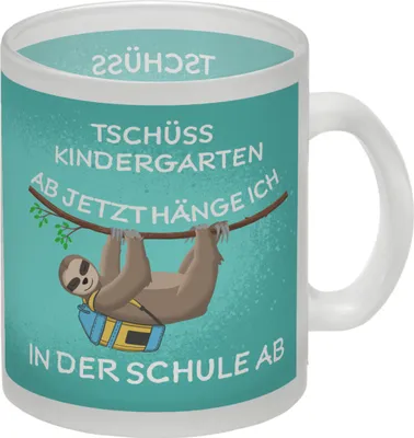 Produktbild von Tschüss Kindergarten... Faultier Glas Tasse für die Einschulung