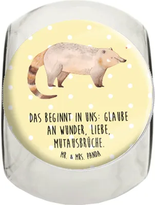 Produktbild von Mr. & Mrs. Panda Frischhaltedose Nasenbär L 870ml - Gelb Pastell - Geschenk, Kaffeedose, Nasenbären, Teedose, Vorratsglas, Bär, Rüsselbär, Tiermotive, Bonboniere