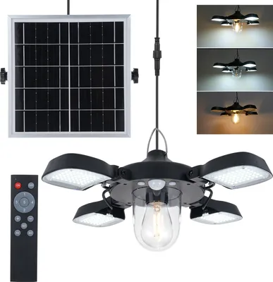 Obrázek produktu pro 192 LED diod solárně napájené závěsné světlo PIR světlo s pohybovým čidlem 4panelové závěsné světlo s žárovkou garážové světlo vodotěsné závěsné světlo pro venkovní terasu garáž s dálkovým ovládáním