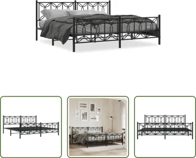 Produktbild von The Living Store Bettgestell mit Kopf- und Fußteil Metall Schwarz 193x203 cm