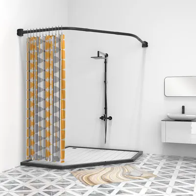 Obrázok produktu pre Závesná tyč na záclonu do sprchy, čierna, rohový držiak na záclonu, 70 x 65 – 90 x 70 cm, nerezová oceľ