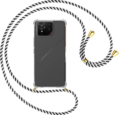 Produktbild von Handykette Backcover-Schutzhülle mit Band (Metall goldfarben) für ASUS ROG Phone 9 - schwarz/weiß gestreift