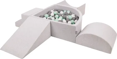 Obrázok produktu pre KiddyMoon Penové ihrisko so štvrťkruhovou guličkovou vaňou (200 guličiek) Prekážkové dráhy, svetlosivá:biela/sivá/mentová