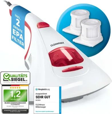 Produktbild von CLEANmaxx Milben Hand-Staubsauger vernichtet 99 Prozent Aller Milben Effektive chemiefreie Reinigung UV-C-Licht Perfekt für Allergiker Feinstaubfilter