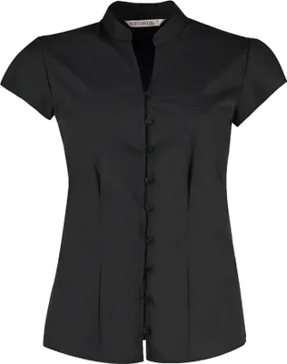 Produktbild von Kustom Kit - "Continental" Bluse V-Ausschnitt für Damen Kurze Ärmel PC6341 (40 DE) (Schwarz)