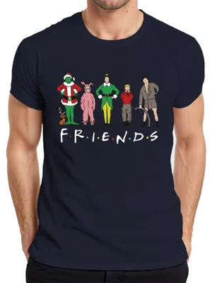 Productafbeelding van Friends, kerstfilms, cartoon - Kerst, kerstmis, heren T-shirt, marineblauw, 3XL