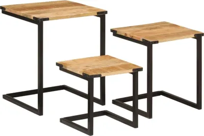 Produktbild von vidaXL Satztische 3 Stk. Massivholz Mango und Eisen
