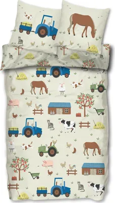Produktbild von Skybrands Kinderbettwäsche Bauernhof – 2-teiliges Set: Bettbezug 135x200 cm & Kissenbezug 80x80 cm – Motiv Traktor & Tiere – 100% Baumwolle – Renforcé Qualität