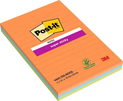 Produktbild von Post-it Super Sticky Notes im Großformat XXL, Liniert, 3 Blöcke 101 mm x 152 mm, 45 Blatt pro Block - Extra-stark klebende Notizzettel für Notizen, To